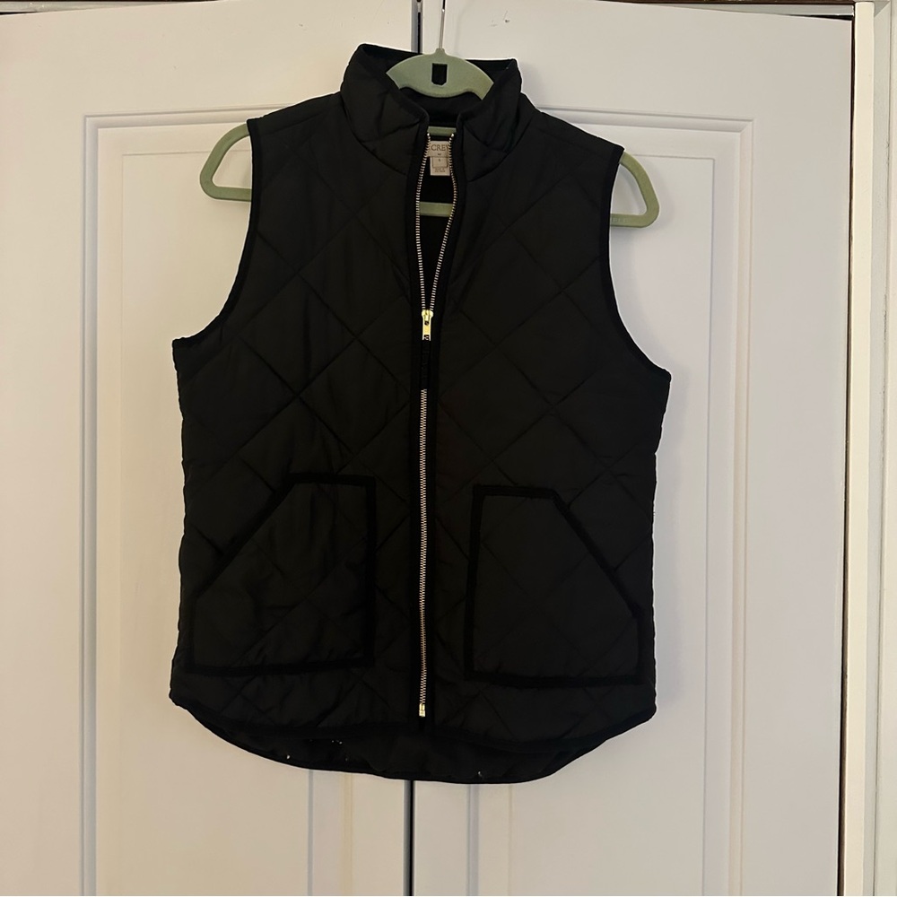 J. Crew Black Quilted Vest with Gold Zipper